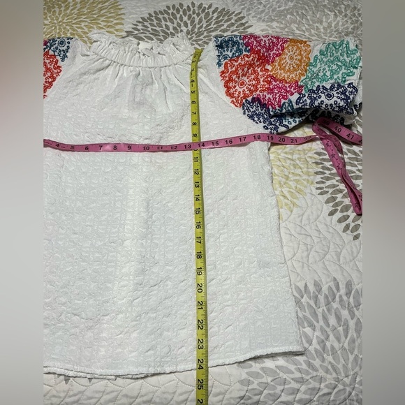 NWT THML Floral Embroidered White Button Down Boho Peasant Crinkle Shirt Small - Picture 8 of 13